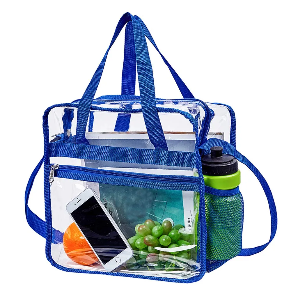 Clear Bag Stadium Approved,Multi-Pockets Clear Tote Bag with Adjustable Shoulder Strap,Perfect for Work, School, Sports Games and Concerts-12 X12 X6(Blue)