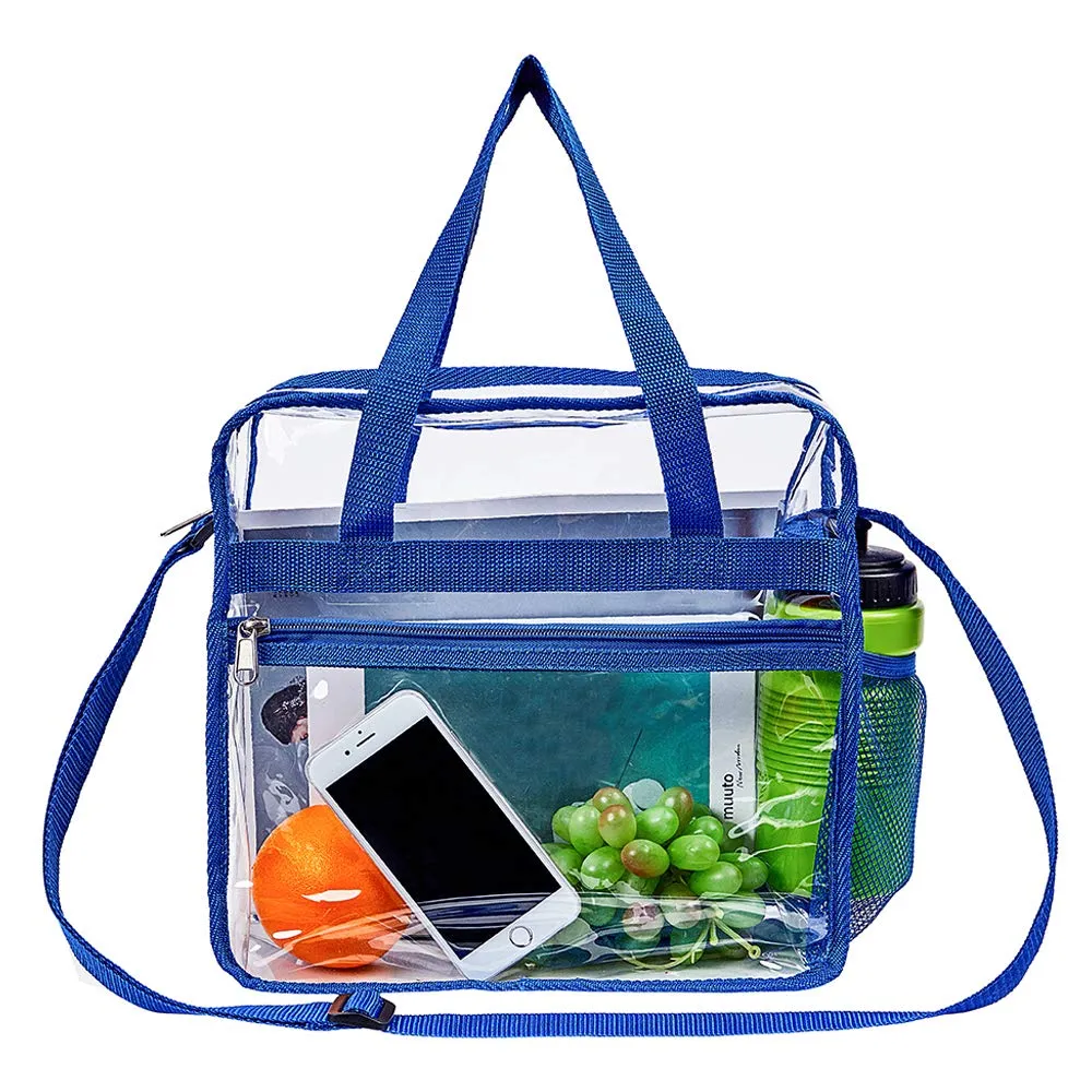 Clear Bag Stadium Approved,Multi-Pockets Clear Tote Bag with Adjustable Shoulder Strap,Perfect for Work, School, Sports Games and Concerts-12 X12 X6(Blue)