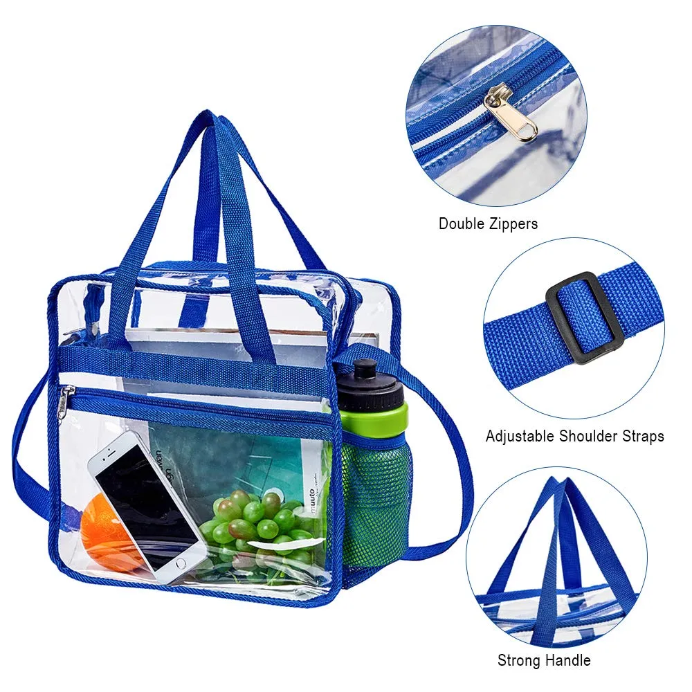 Clear Bag Stadium Approved,Multi-Pockets Clear Tote Bag with Adjustable Shoulder Strap,Perfect for Work, School, Sports Games and Concerts-12 X12 X6(Blue)