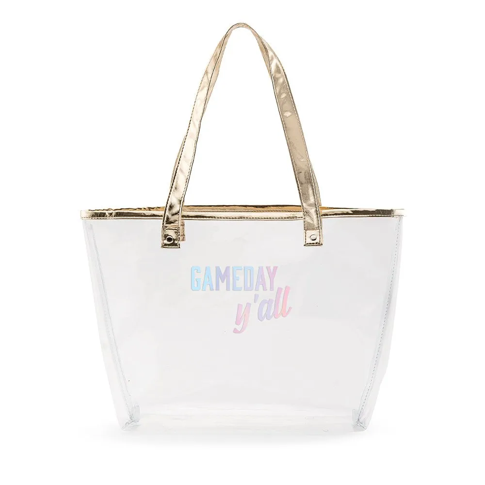Clear Plastic Stadium Tote Bag - Gameday Y'all Gold or Black Trim