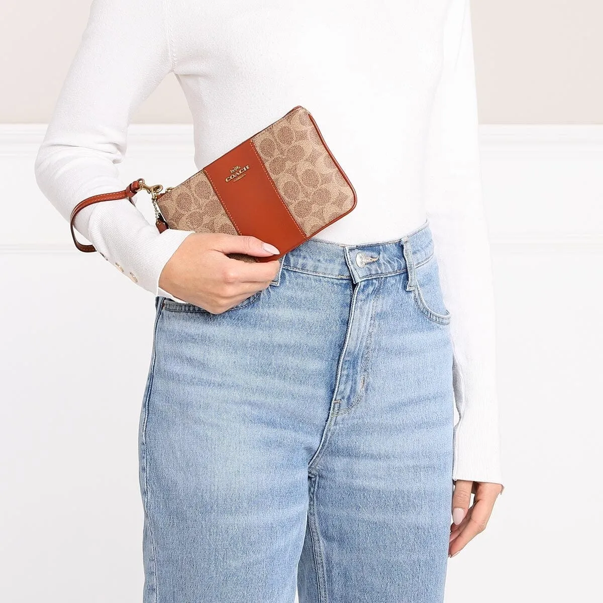 Coach Signature Small Wristlet Tan Rust