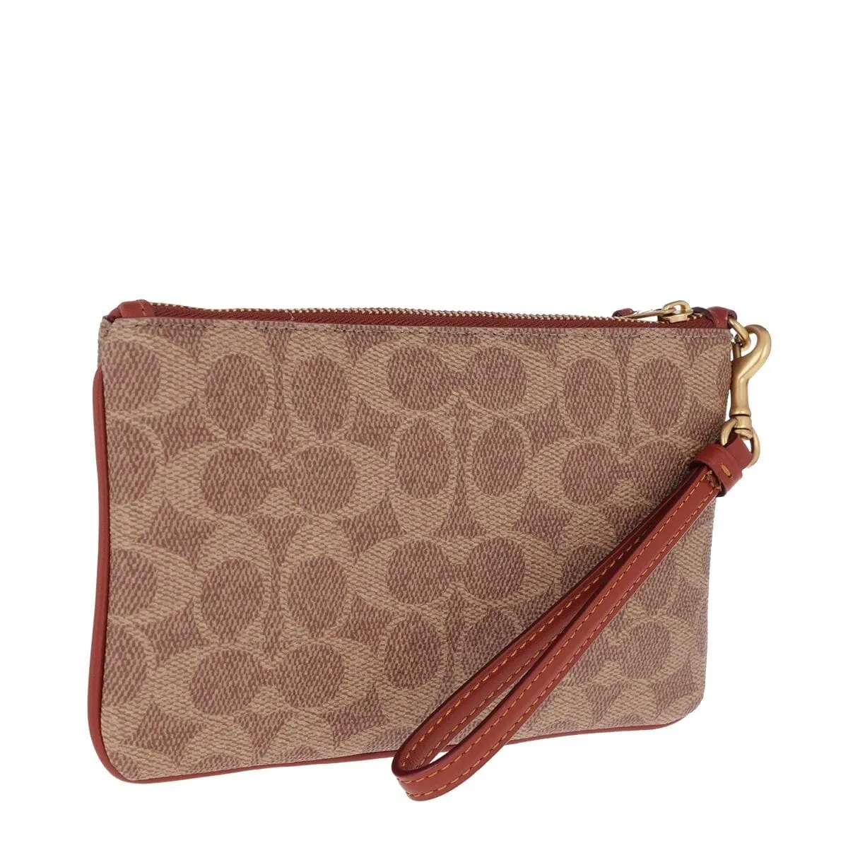 Coach Signature Small Wristlet Tan Rust
