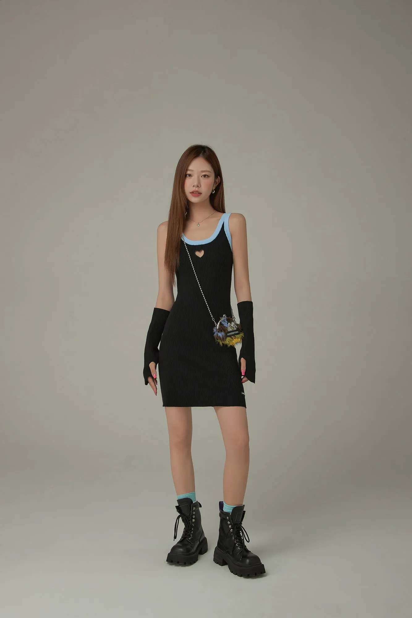Color Lined Heart Cutout Mini Dress