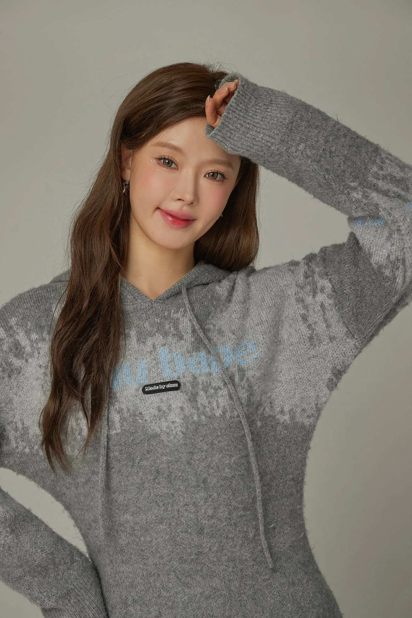 Color Logo Hooded Knit Mini Dress