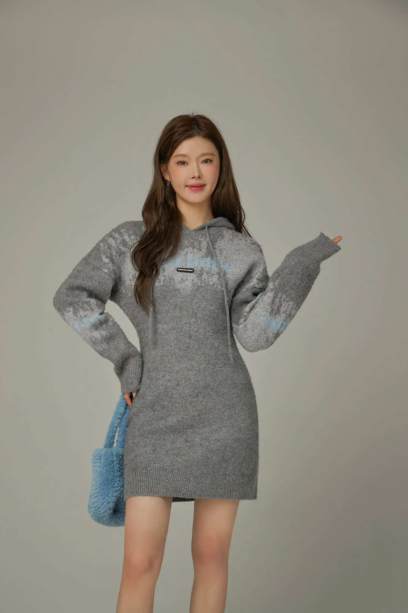Color Logo Hooded Knit Mini Dress