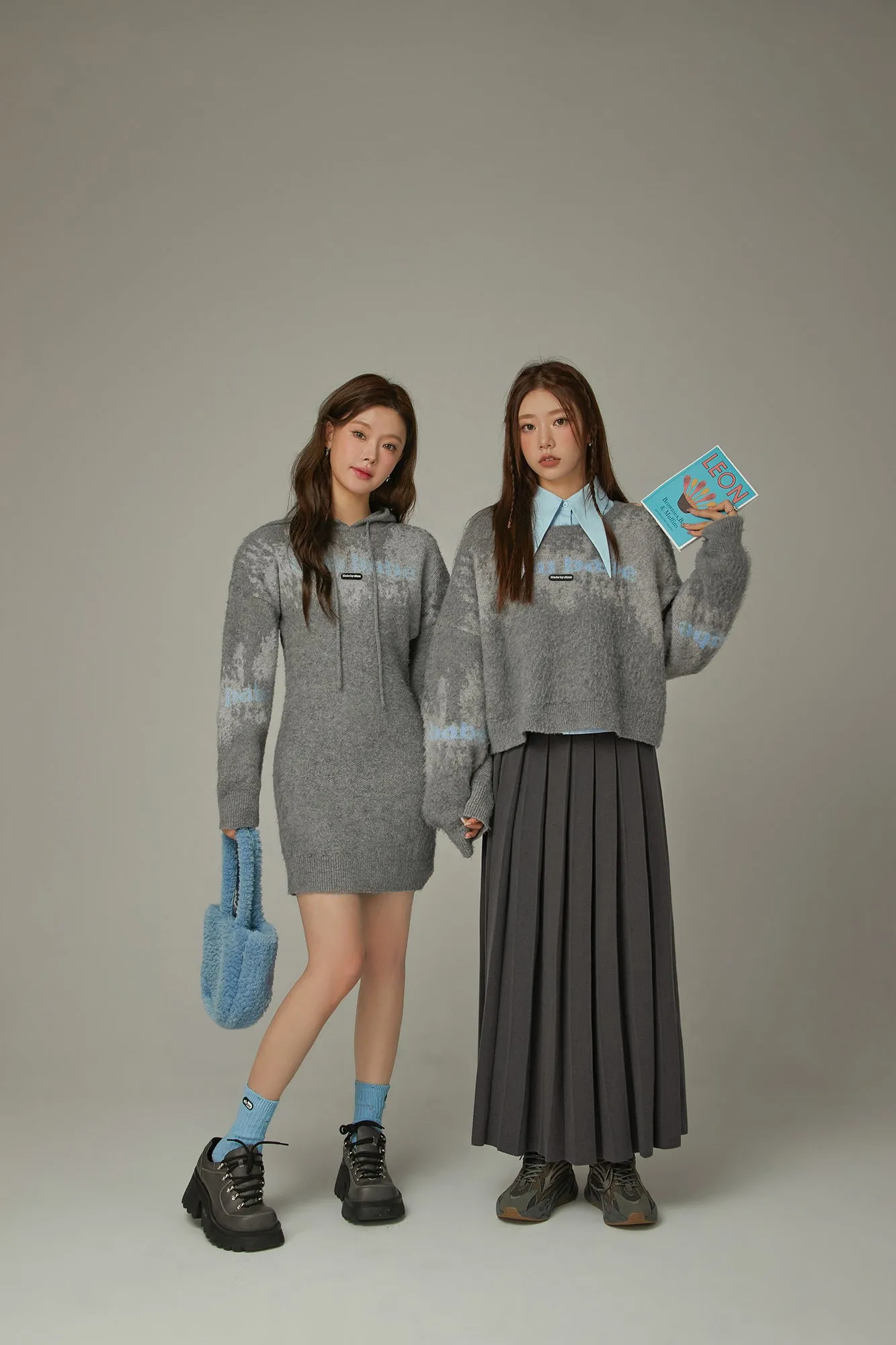 Color Logo Hooded Knit Mini Dress