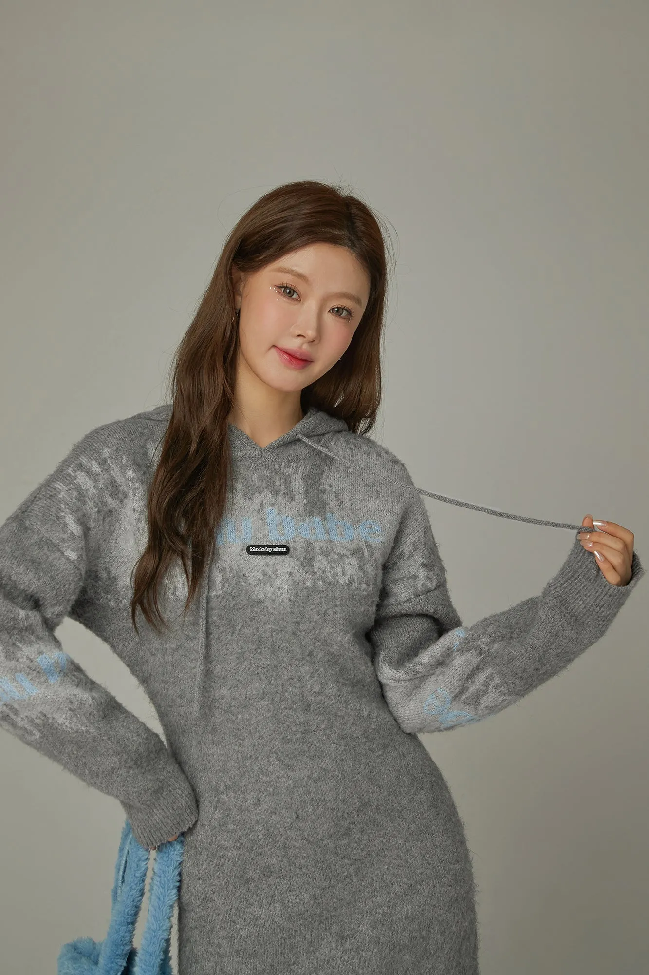 Color Logo Hooded Knit Mini Dress