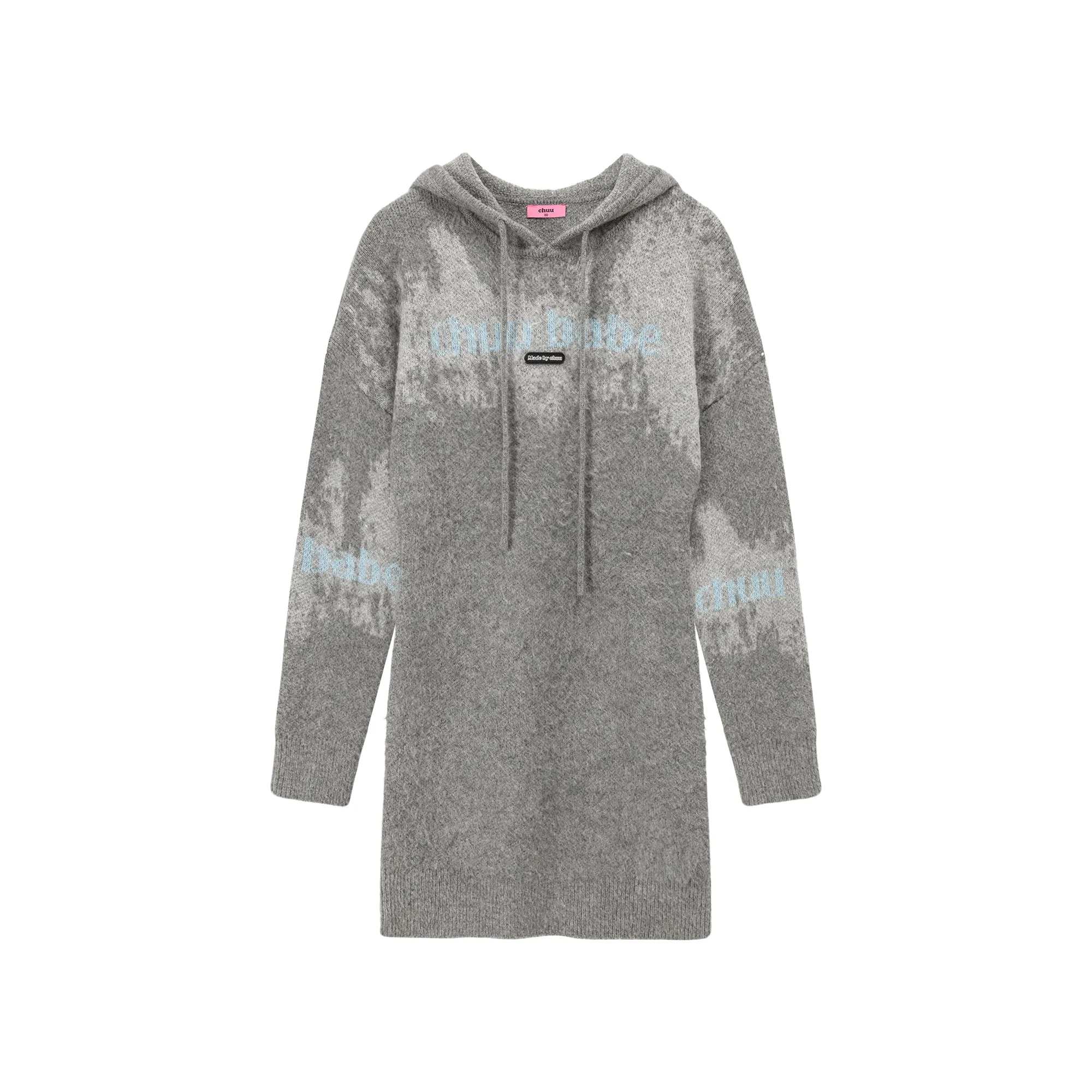 Color Logo Hooded Knit Mini Dress