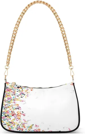 Colorful Music Notes Shoulder Handbags for Women Travel Hobo Tote Handbag Women Gold Chain Shoulder Bags Purse with Zipper Closure
