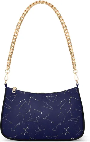 Constellations Stars Shoulder Handbags for Women Travel Hobo Tote Handbag Women Gold Chain Shoulder Bags Purse with Zipper Closure