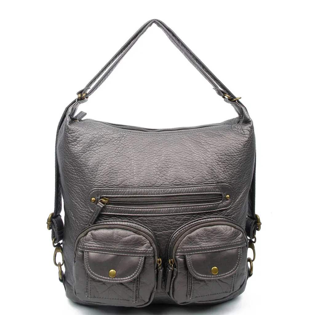 Convertible Crossbody Backpack, Dark Silver