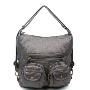 Convertible Crossbody Backpack, Dark Silver