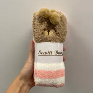 Coral Fleece Over-the-Knee Socks (Bear - Pink Stripes)