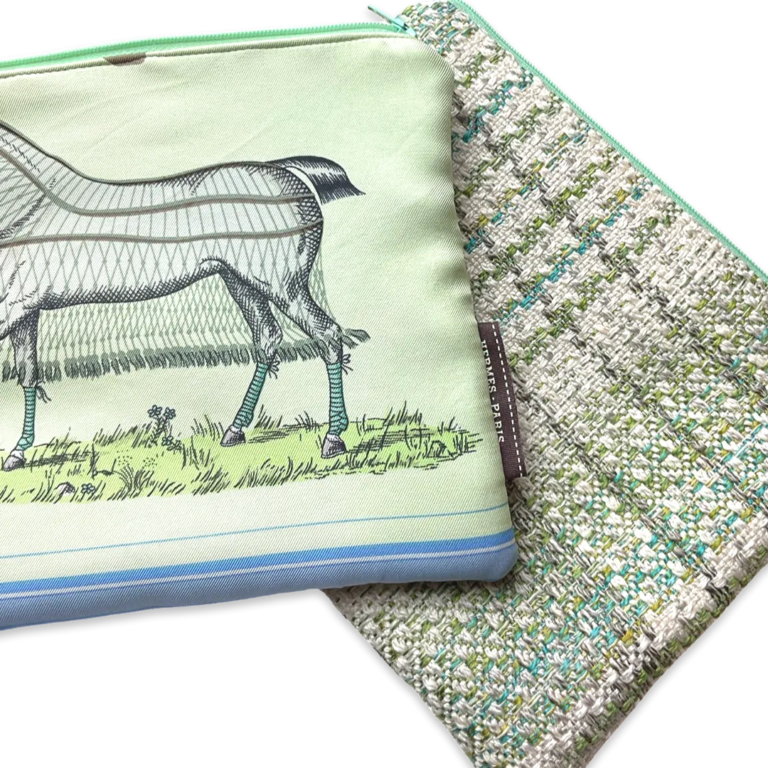 Couvertures et Tenues du Jour Celadon Vintage Silk Scarf Wristlet Bag