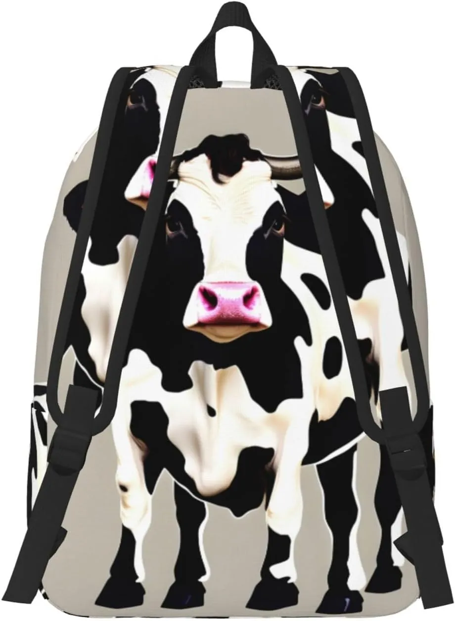 Cow Black Spot Print Canvas Backpack Women,Mens Travel Casual Daypack Bookbag For Laptop Work Travel Hiking