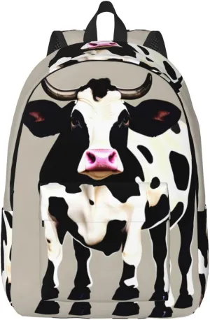 Cow Black Spot Print Canvas Backpack Women,Mens Travel Casual Daypack Bookbag For Laptop Work Travel Hiking