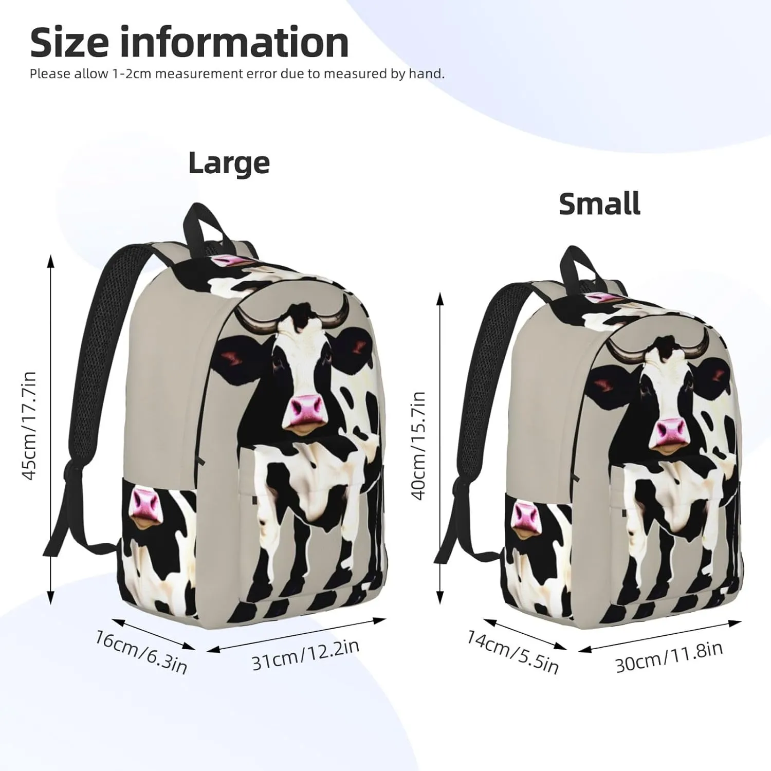 Cow Black Spot Print Canvas Backpack Women,Mens Travel Casual Daypack Bookbag For Laptop Work Travel Hiking
