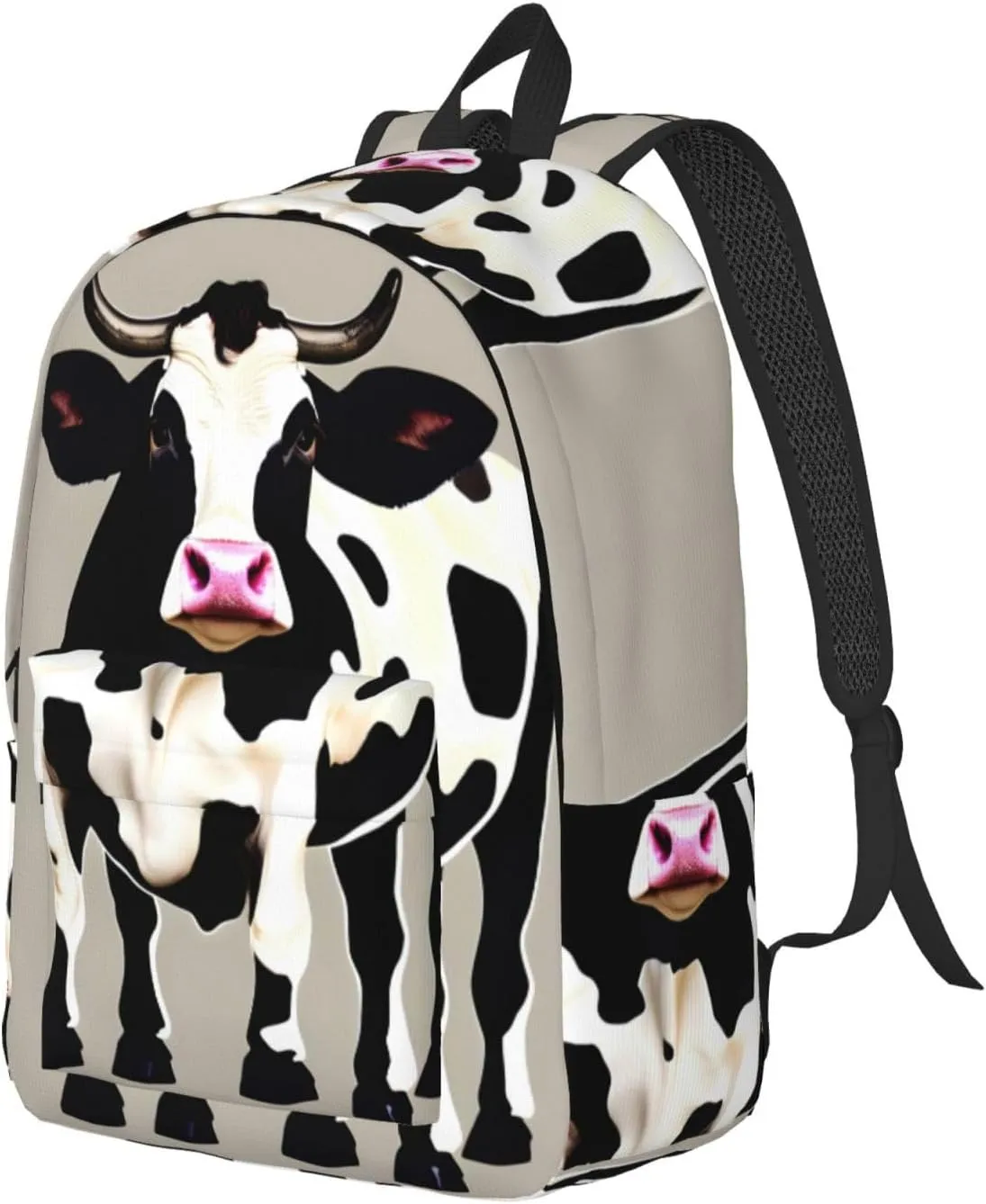 Cow Black Spot Print Canvas Backpack Women,Mens Travel Casual Daypack Bookbag For Laptop Work Travel Hiking