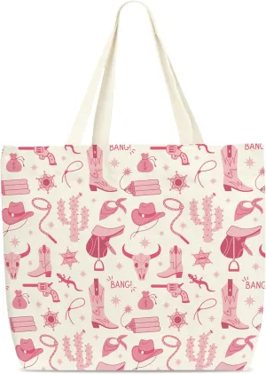 Cowgirls Tote Bag, Western Cowgirl Themed Tote Bags, Aesthetic Canvas Tote Bag For Shopping Bachelorette, Library Book Bag, Cute Gifts For Cowgirls Women Friends Family Mother Colleagues -E(09)