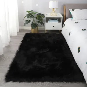 Cozy Collection Ultra Soft Fluffy Faux Fur Sheepskin Area Rug Black