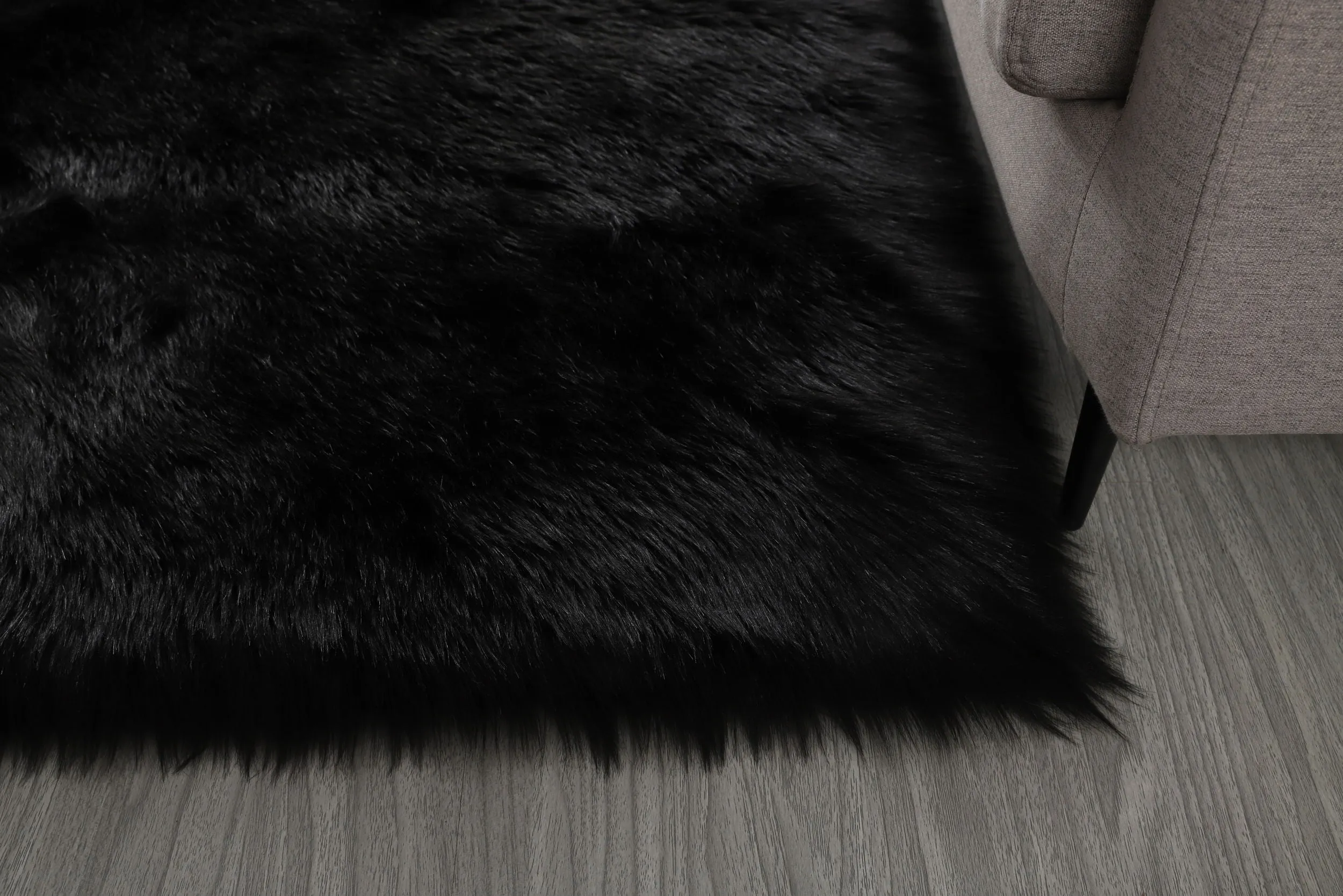 Cozy Collection Ultra Soft Fluffy Faux Fur Sheepskin Area Rug Black