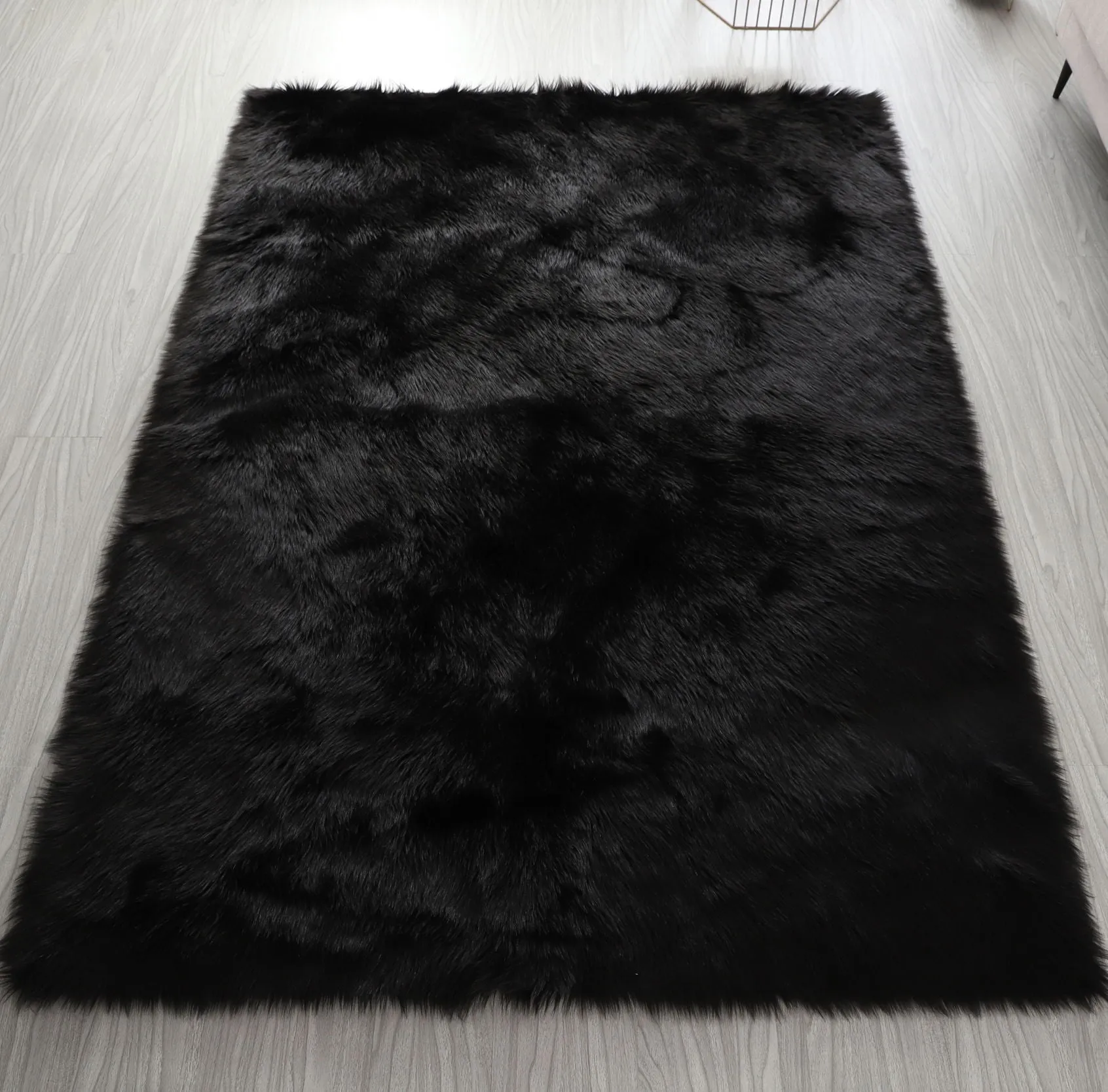 Cozy Collection Ultra Soft Fluffy Faux Fur Sheepskin Area Rug Black