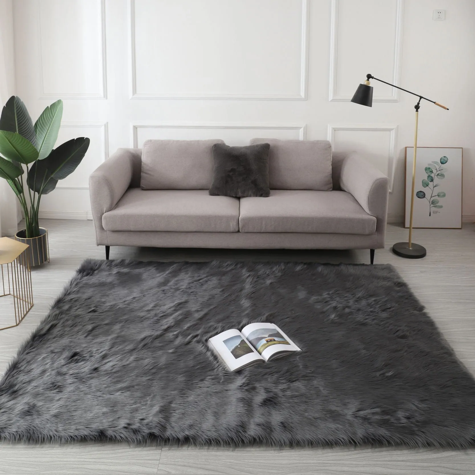 Cozy Collection Ultra Soft Fluffy Faux Fur Sheepskin Area Rug In Gray