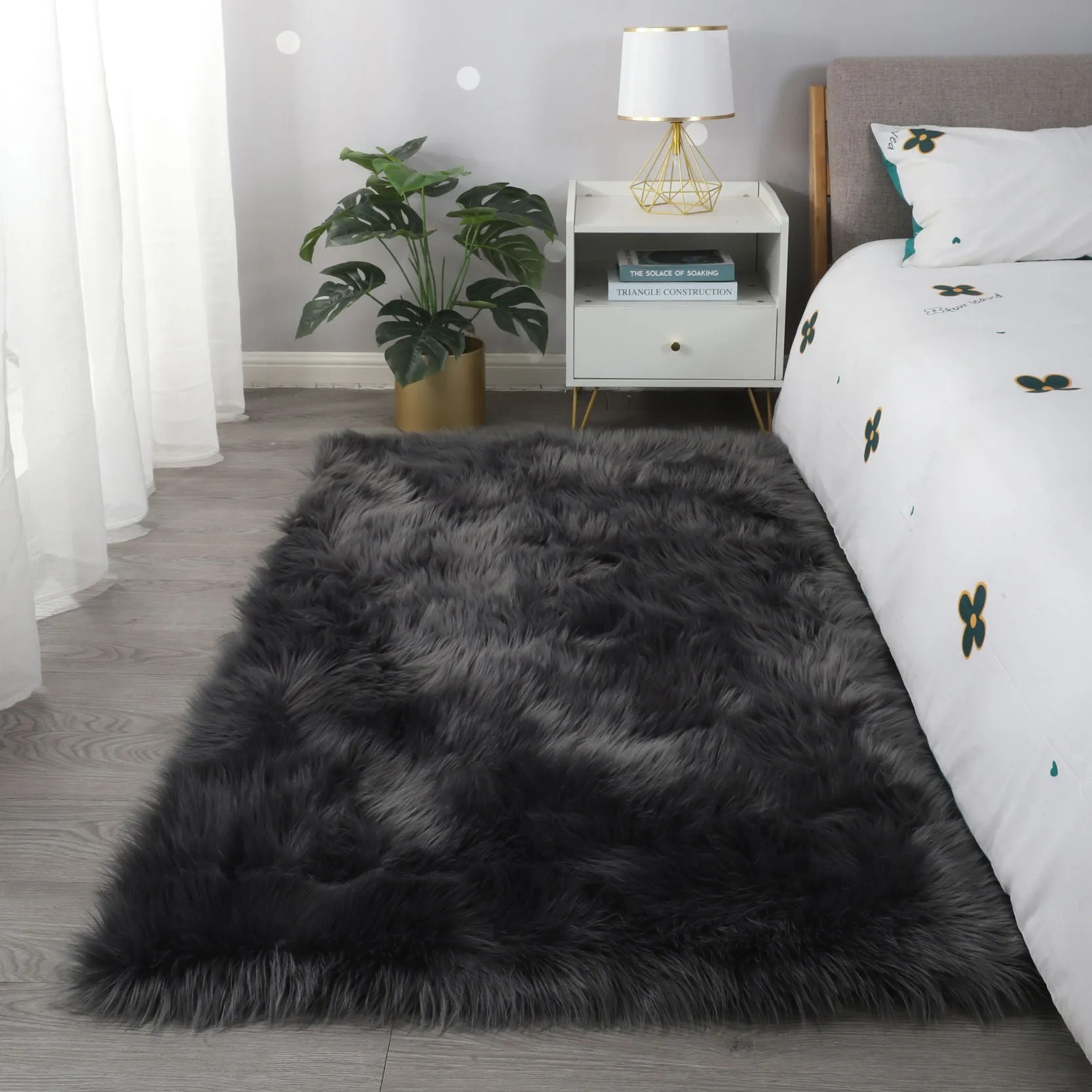 Cozy Collection Ultra Soft Fluffy Faux Fur Sheepskin Area Rug In Gray