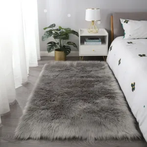 Cozy Collection Ultra Soft Fluffy Faux Fur Sheepskin Area Rug - Light Gray