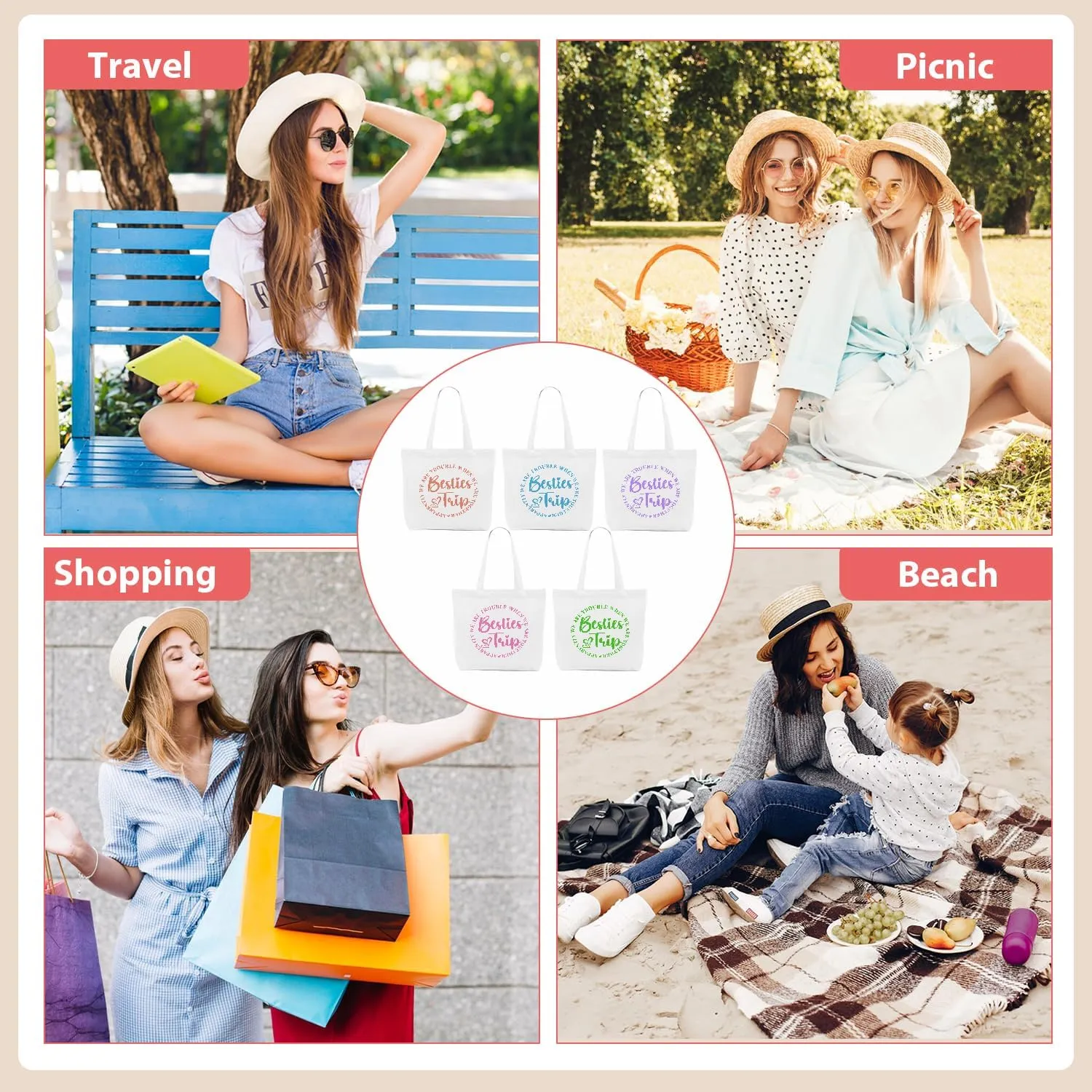 CQM Sisters Weekend Trip Gifts Favors Sisters Trip Tote Bag Friends Gifts Beach Bag Reusable Grocery Bag for Women