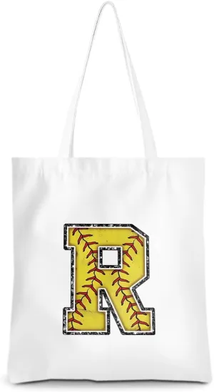 CQM Softball Gifts Initial Tote Bag Reusable Grocery Bags Personalized Beach Bag Wedding Monogrammed Gifts for Women