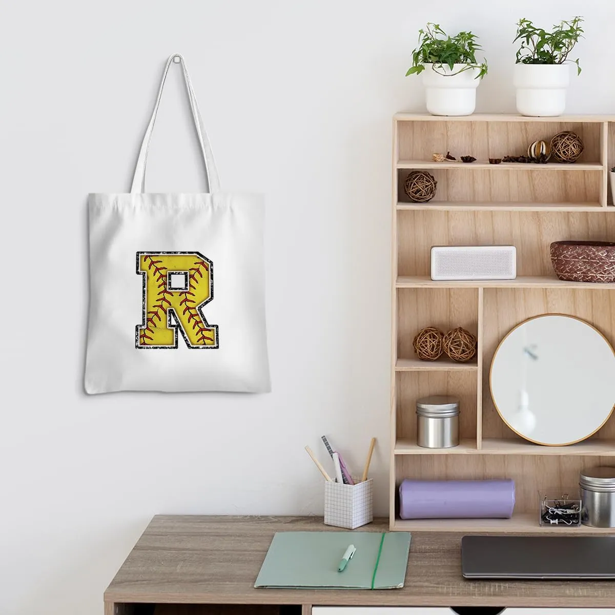 CQM Softball Gifts Initial Tote Bag Reusable Grocery Bags Personalized Beach Bag Wedding Monogrammed Gifts for Women