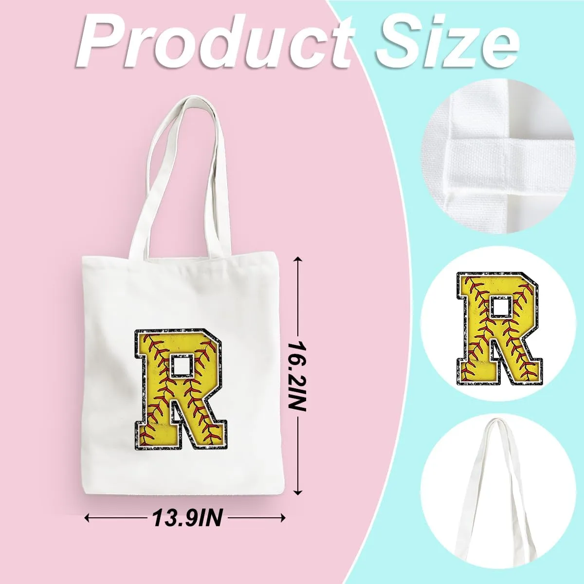 CQM Softball Gifts Initial Tote Bag Reusable Grocery Bags Personalized Beach Bag Wedding Monogrammed Gifts for Women