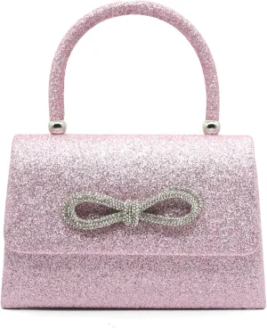 Crbeqabe Evening Clutch Purses for Women Rhinestone Bow Clutch Purse Glitter Wedding Party Handbag with Chains