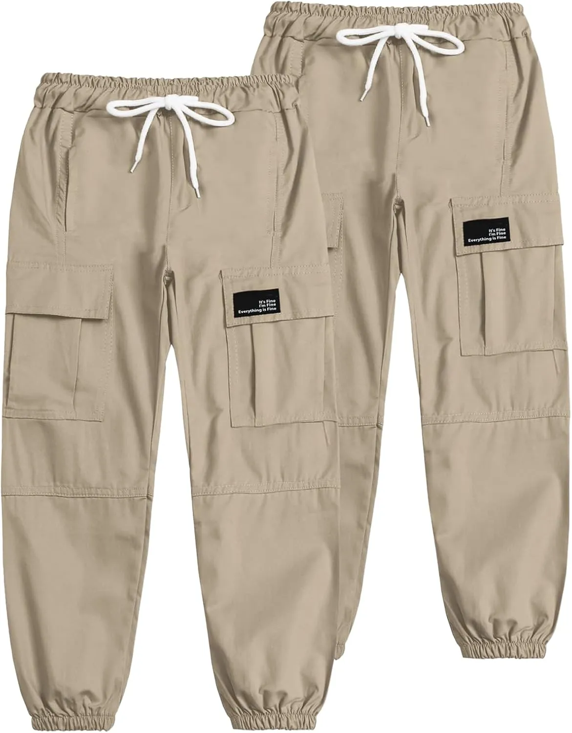 Cromoncent Girls&Womens 2 Packs Cargo Pants Elastic Waist Lightweight Outdoor Jogger Pants 6 Years-XX-Large
