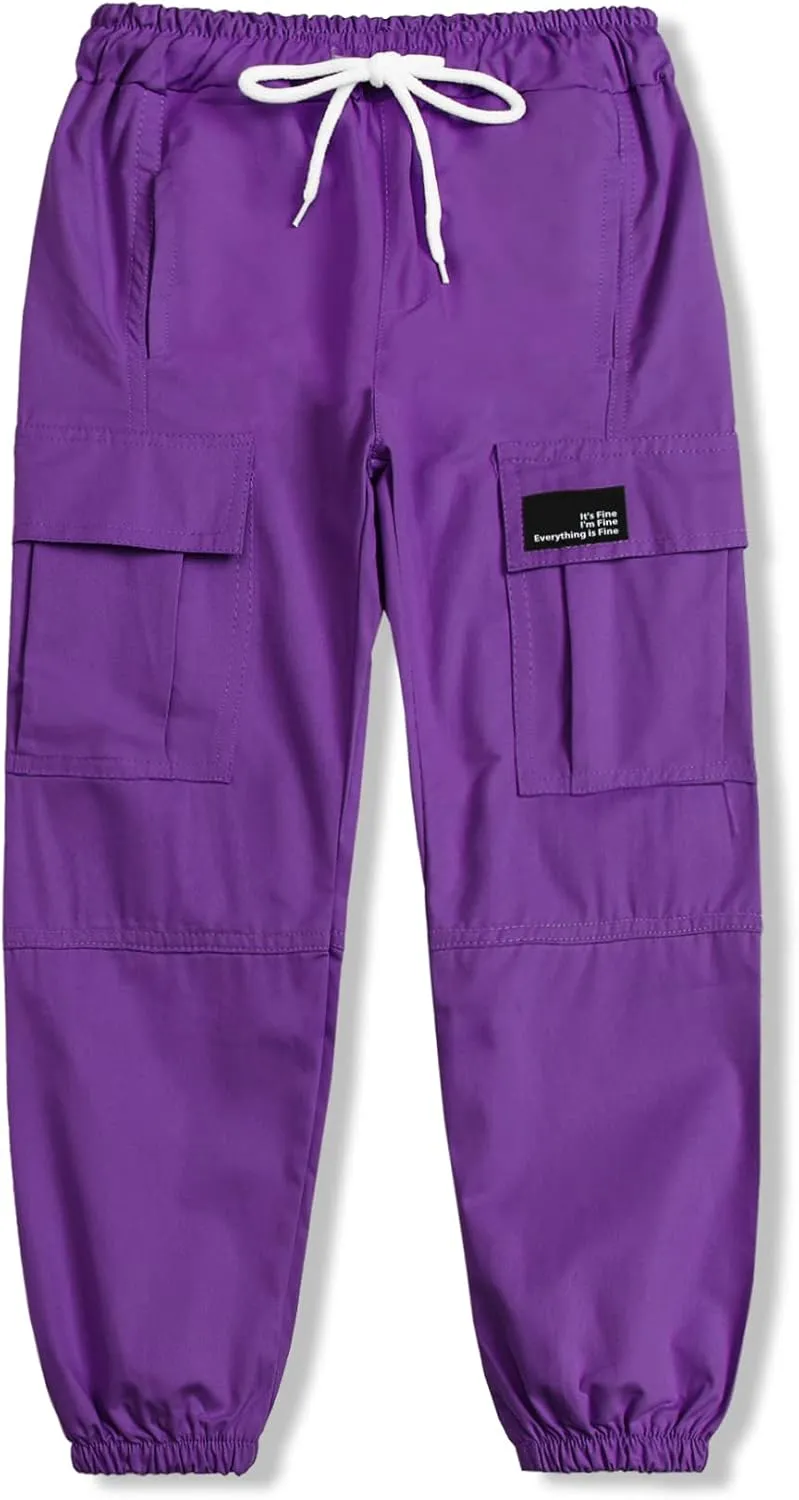 Cromoncent Girls&Womens 2 Packs Cargo Pants Elastic Waist Lightweight Outdoor Jogger Pants 6 Years-XX-Large