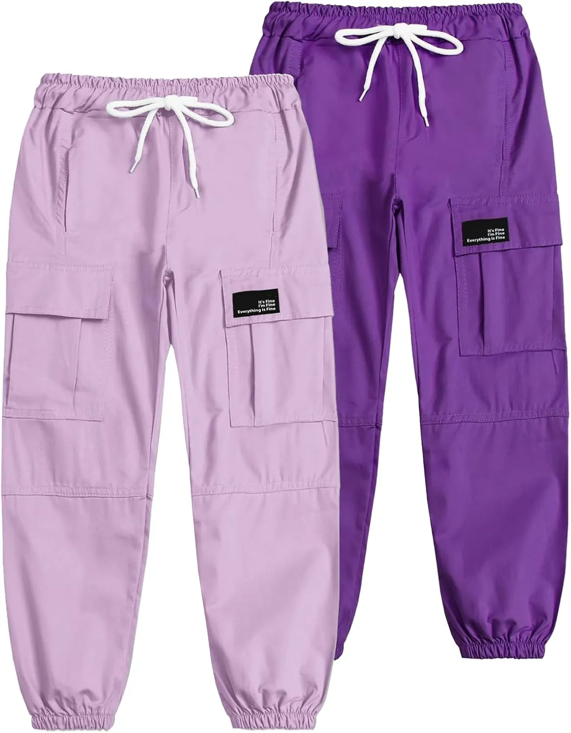 Cromoncent Girls&Womens 2 Packs Cargo Pants Elastic Waist Lightweight Outdoor Jogger Pants 6 Years-XX-Large
