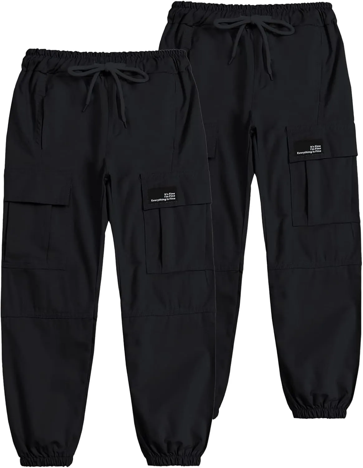 Cromoncent Girls&Womens 2 Packs Cargo Pants Elastic Waist Lightweight Outdoor Jogger Pants 6 Years-XX-Large