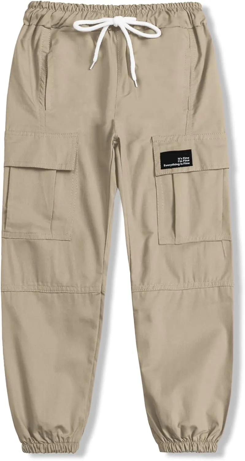 Cromoncent Girls&Womens 2 Packs Cargo Pants Elastic Waist Lightweight Outdoor Jogger Pants 6 Years-XX-Large