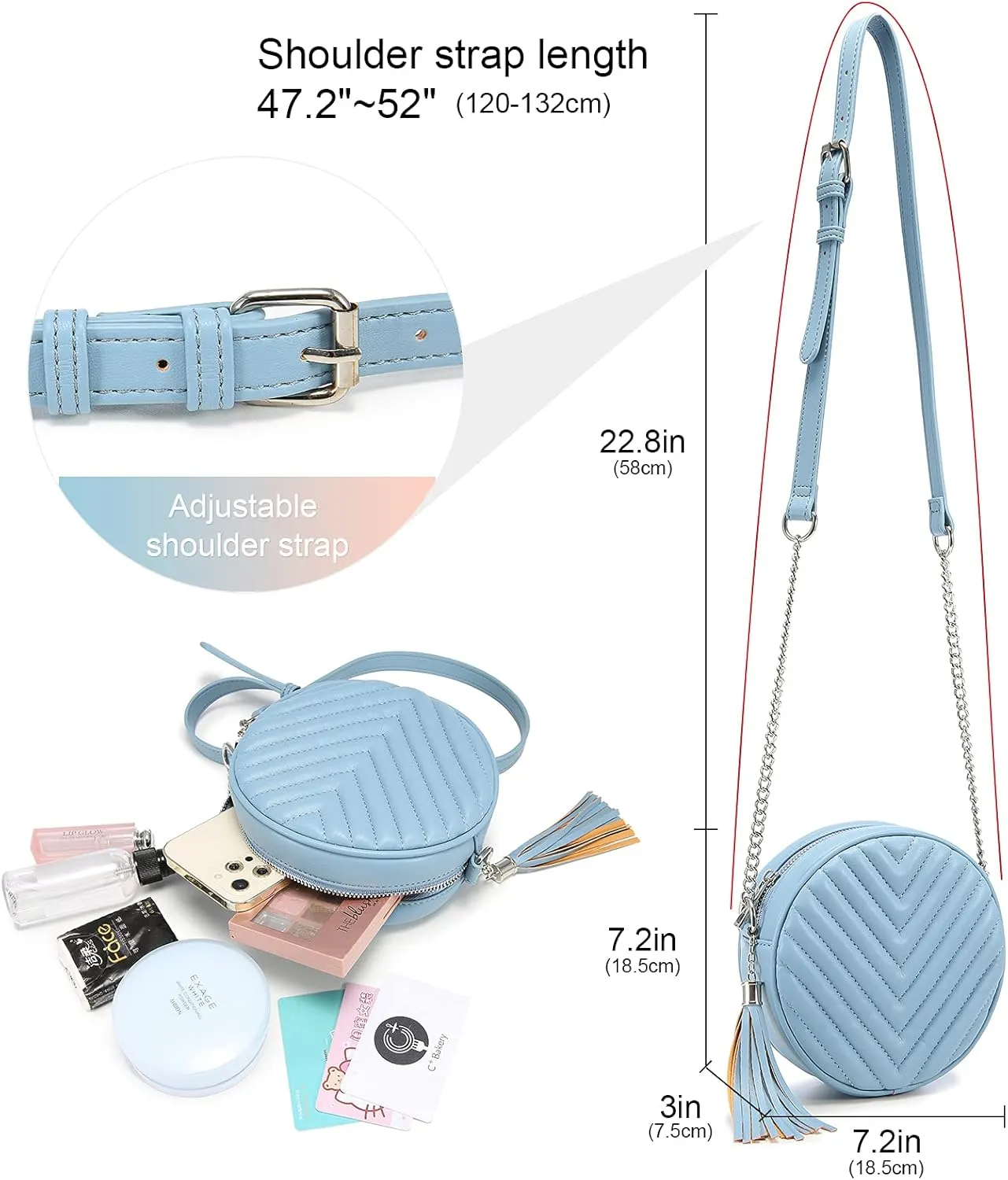 Crossbody Bags for Women Round Purse Quilted purse, Faux Leather, with Tassel