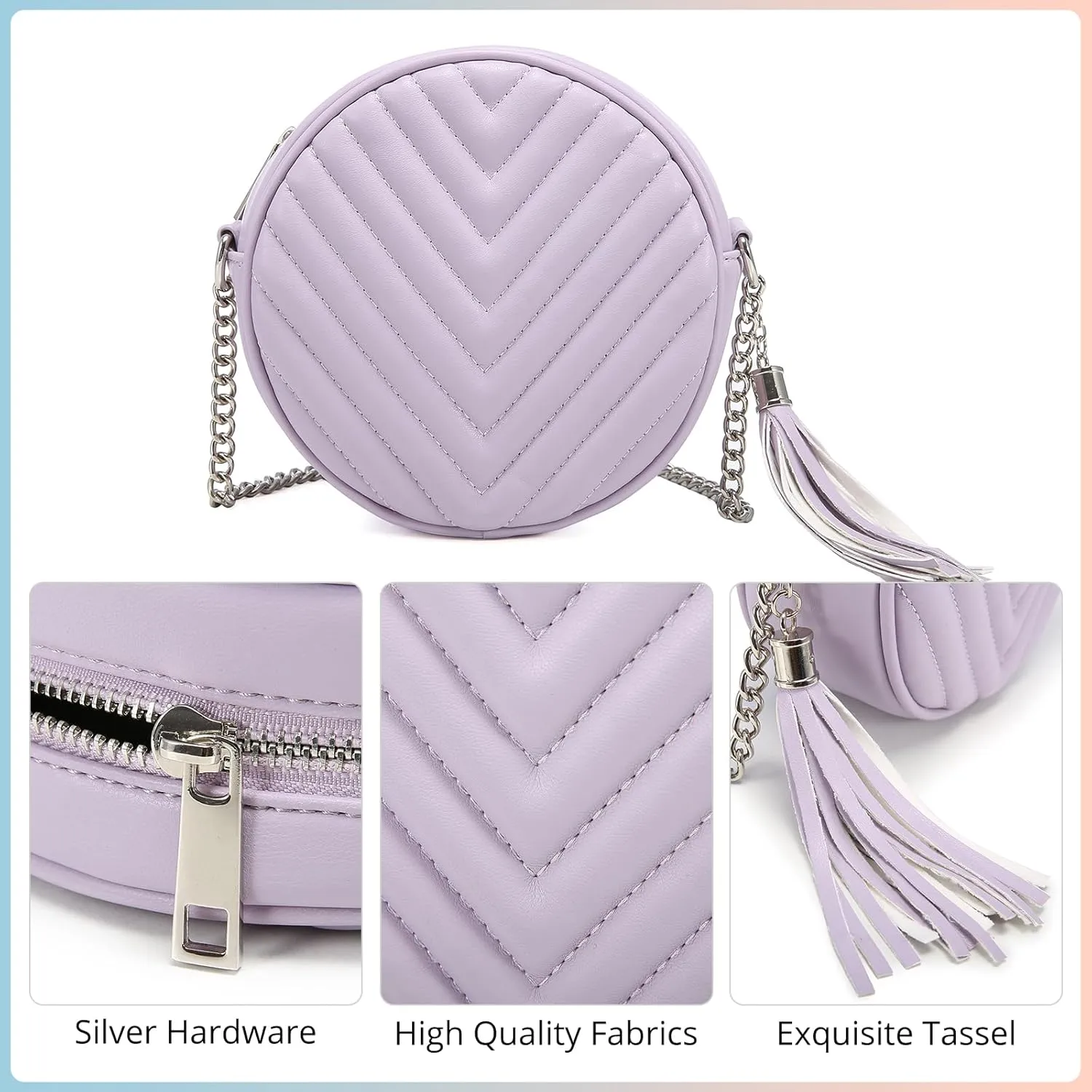 Crossbody Bags for Women Round Purse Quilted purse, Faux Leather, with Tassel