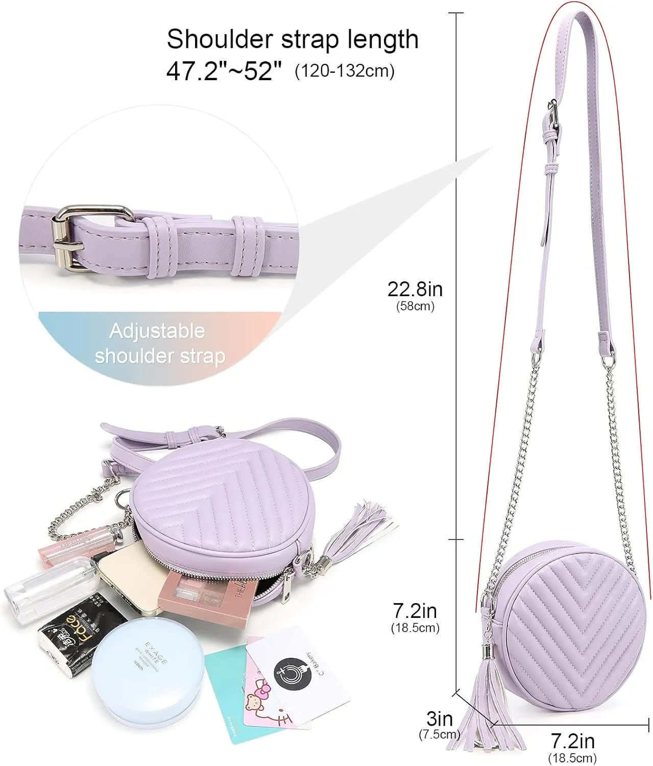 Crossbody Bags for Women Round Purse Quilted purse, Faux Leather, with Tassel