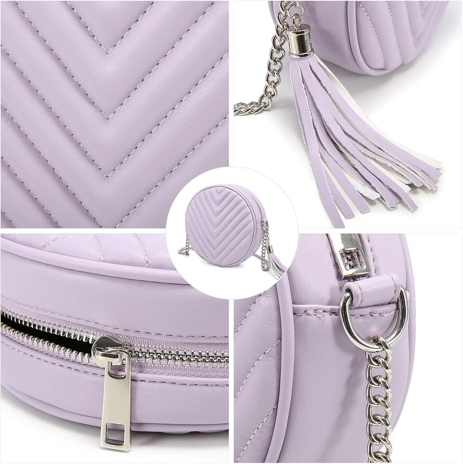 Crossbody Bags for Women Round Purse Quilted purse, Faux Leather, with Tassel