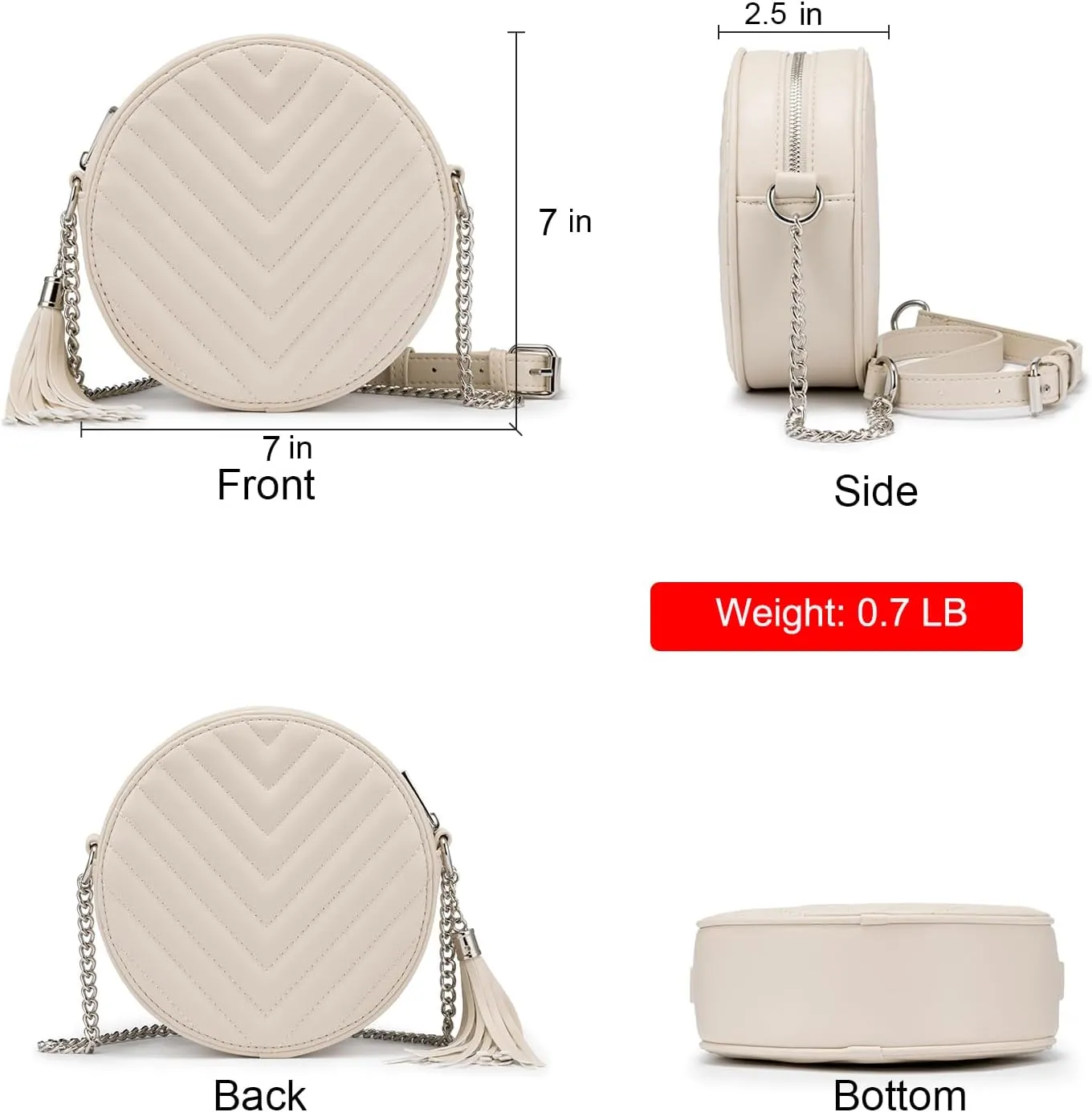 Crossbody Bags for Women Round Purse Quilted purse, Faux Leather, with Tassel