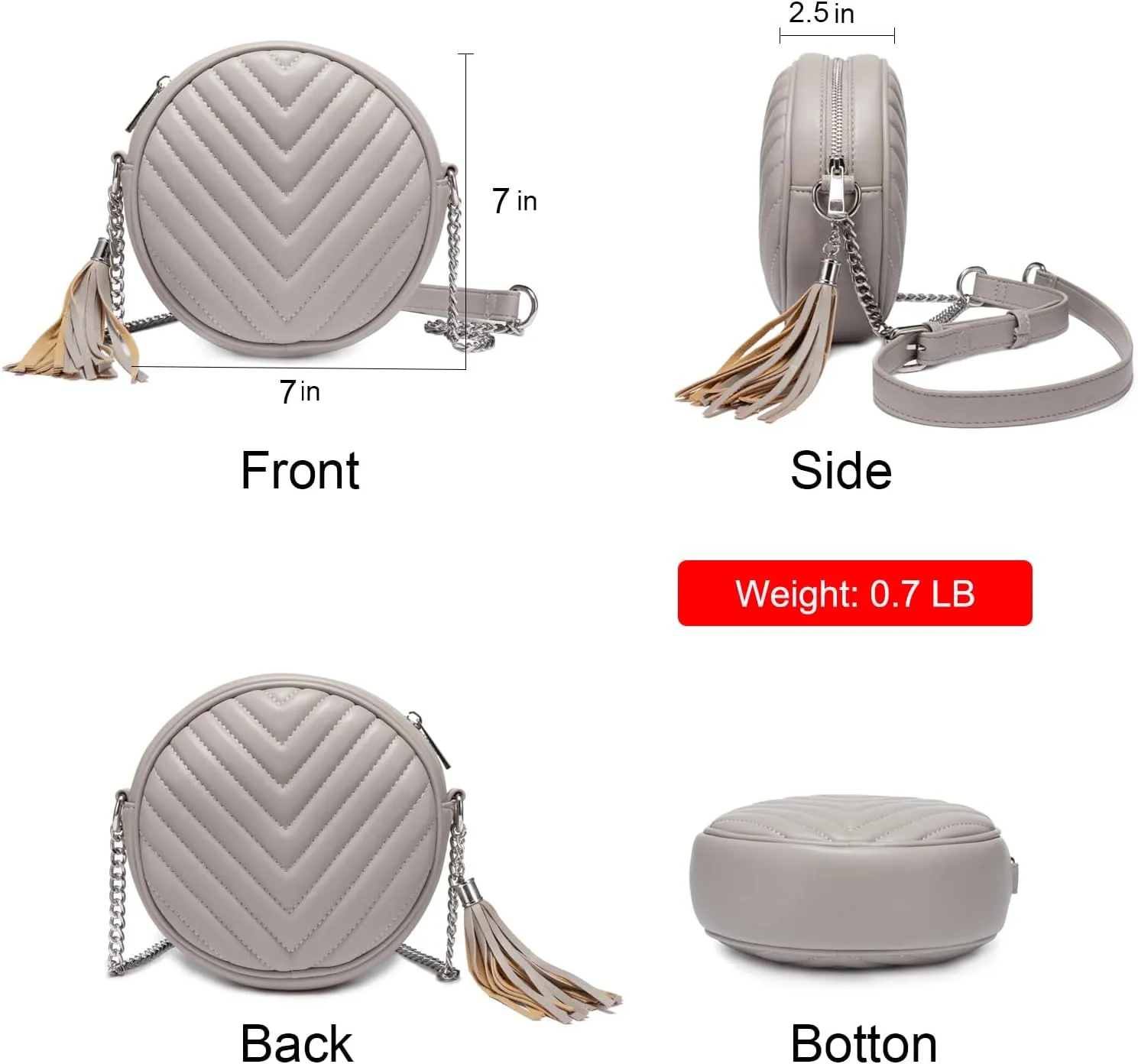 Crossbody Bags for Women Round Purse Quilted purse, Faux Leather, with Tassel