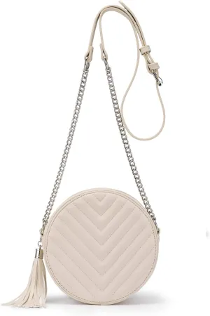 Crossbody Bags for Women Round Purse Quilted purse, Faux Leather, with Tassel