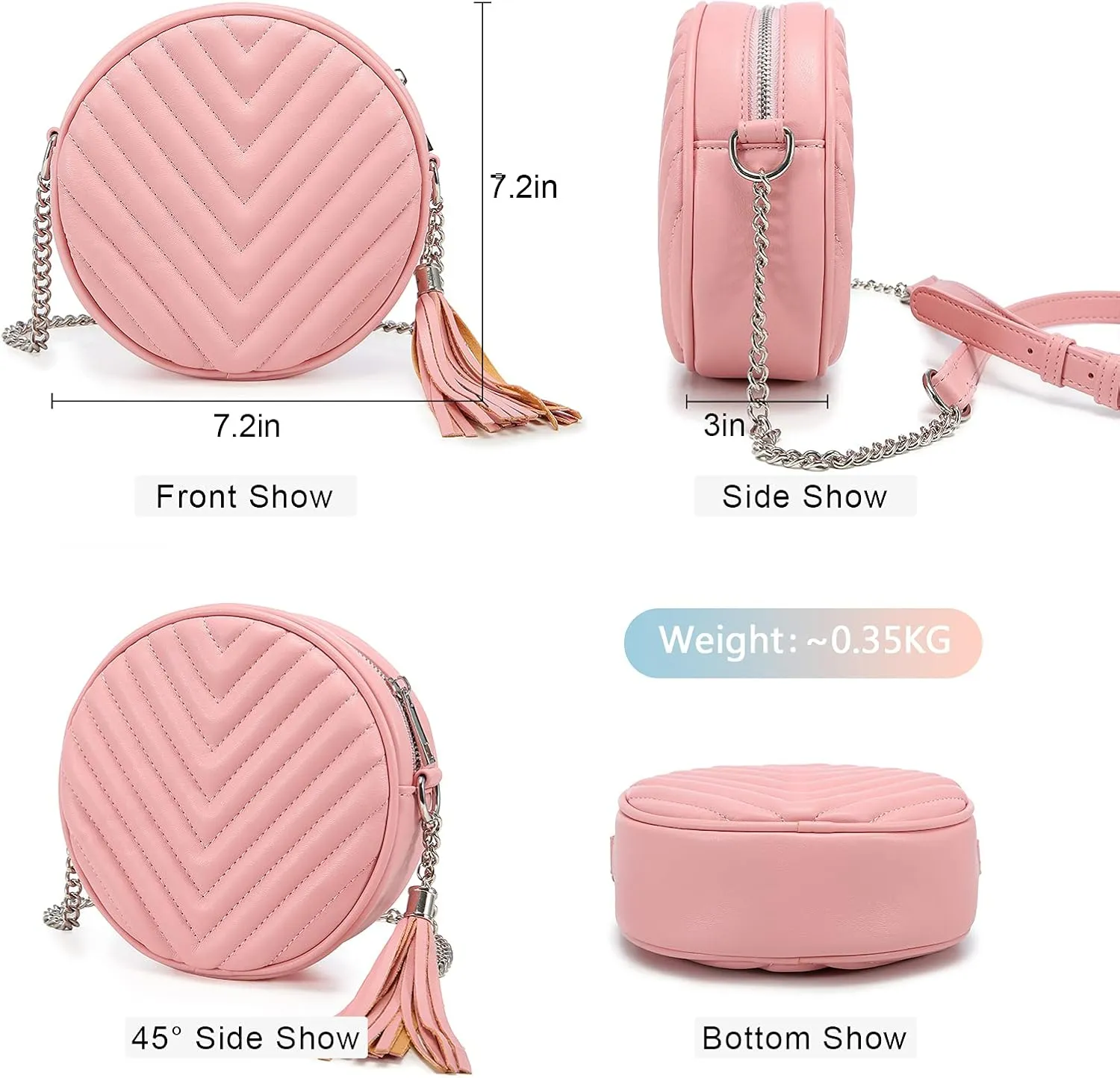 Crossbody Bags for Women Round Purse Quilted purse, Faux Leather, with Tassel