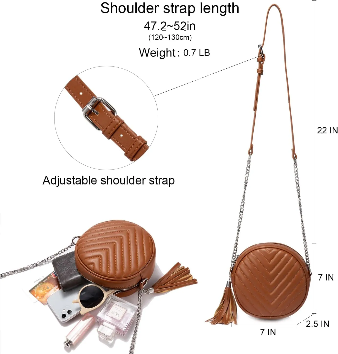 Crossbody Bags for Women Round Purse Quilted purse, Faux Leather, with Tassel