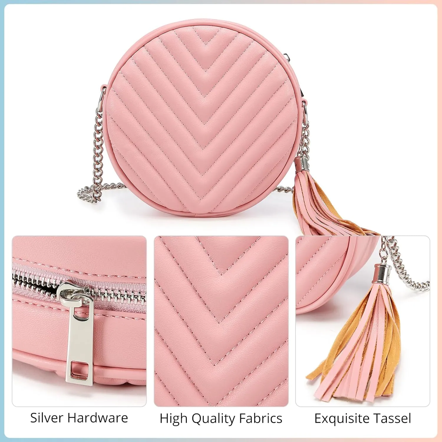Crossbody Bags for Women Round Purse Quilted purse, Faux Leather, with Tassel
