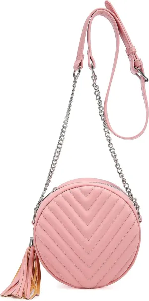 Crossbody Bags for Women Round Purse Quilted purse, Faux Leather, with Tassel